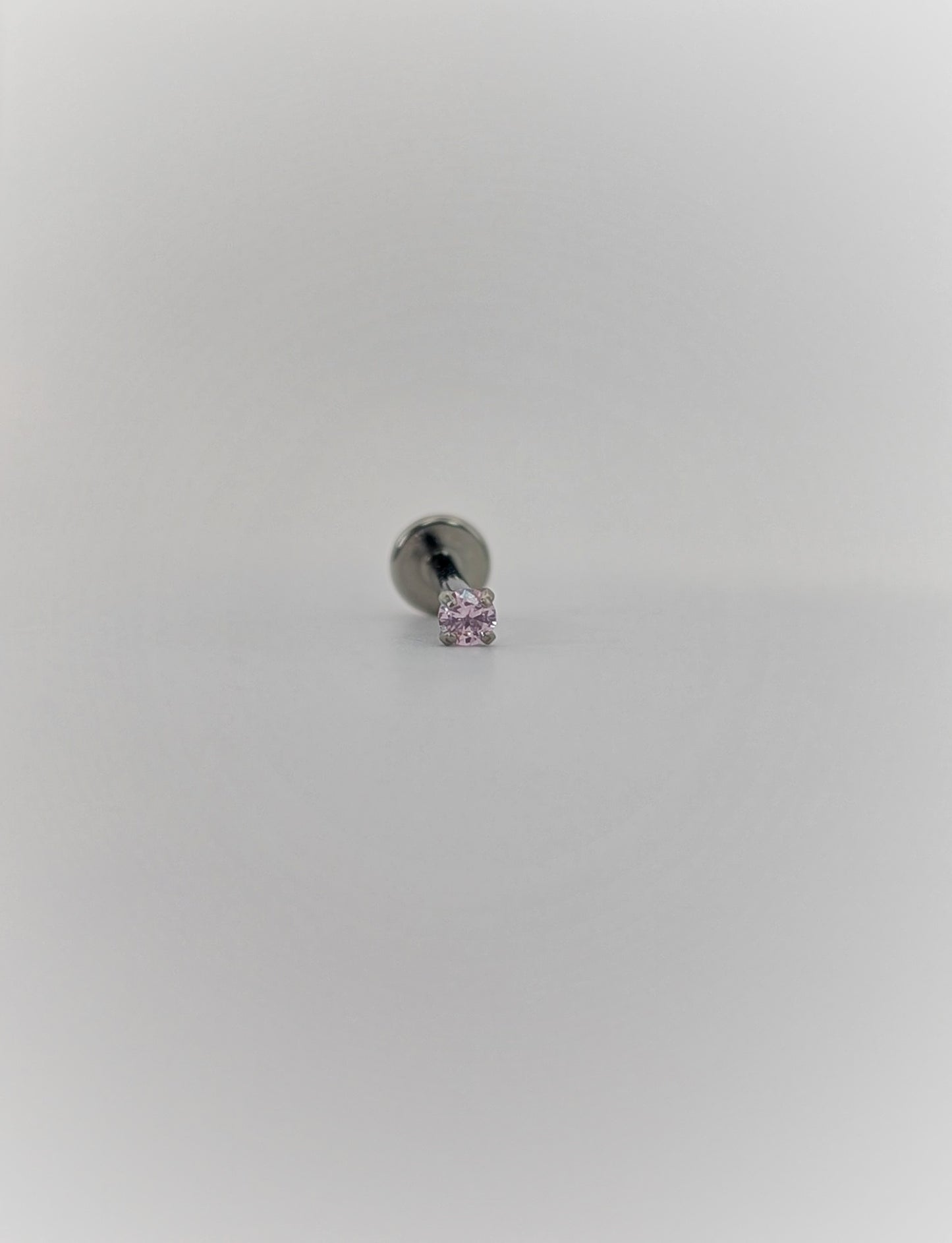 Engraved Pink Cushion Zircone Threaded Stud Earring