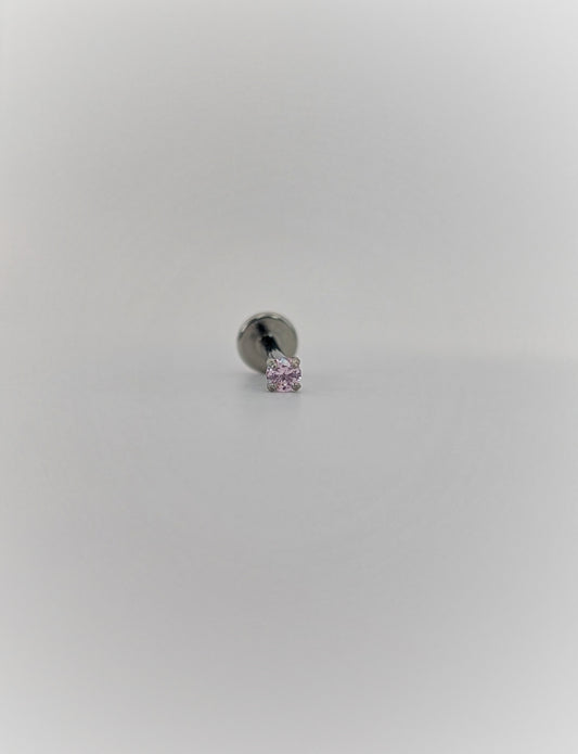 Engraved Pink Cushion Zircone Threaded Stud Earring